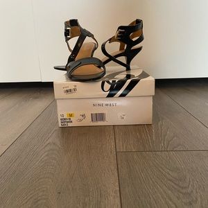 Ankle strap kitten heel sandals.